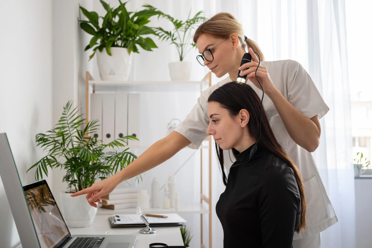 doctor giving hair consultation to client
