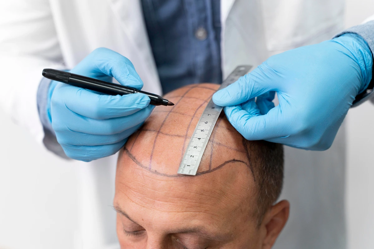 doctor performing hair transplant procedure in client