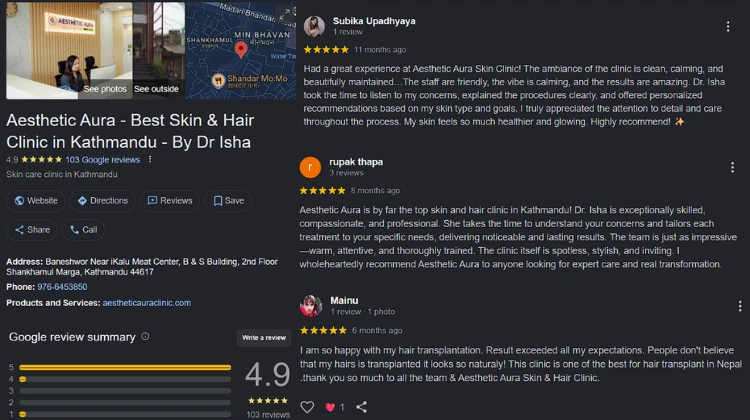 real review of aesthetic aura in google